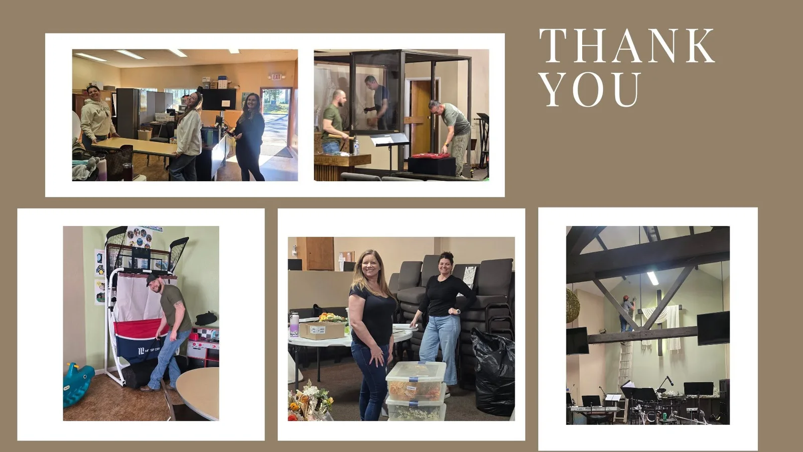 “Thank you” collage of volunteers serving at the church